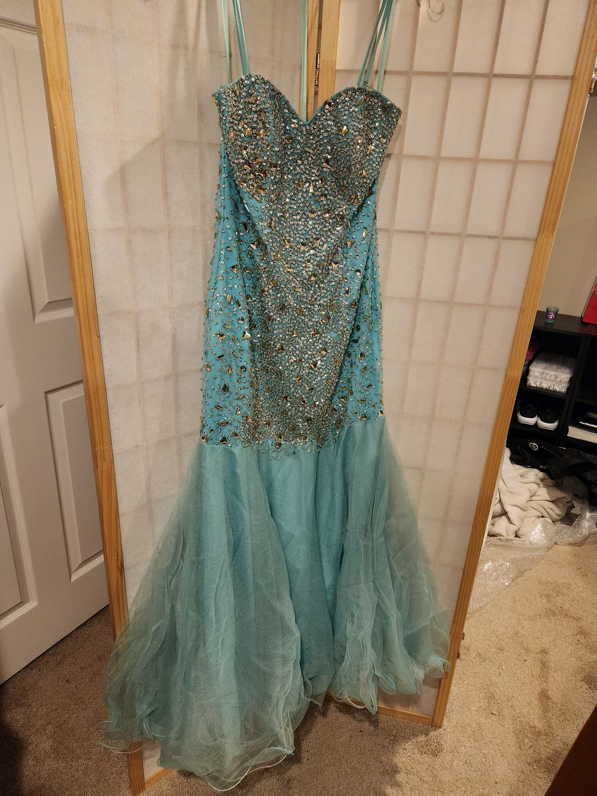 Colors Size 8 Prom Strapless Sequined Turquoise Blue Mermaid Dress on Queenly