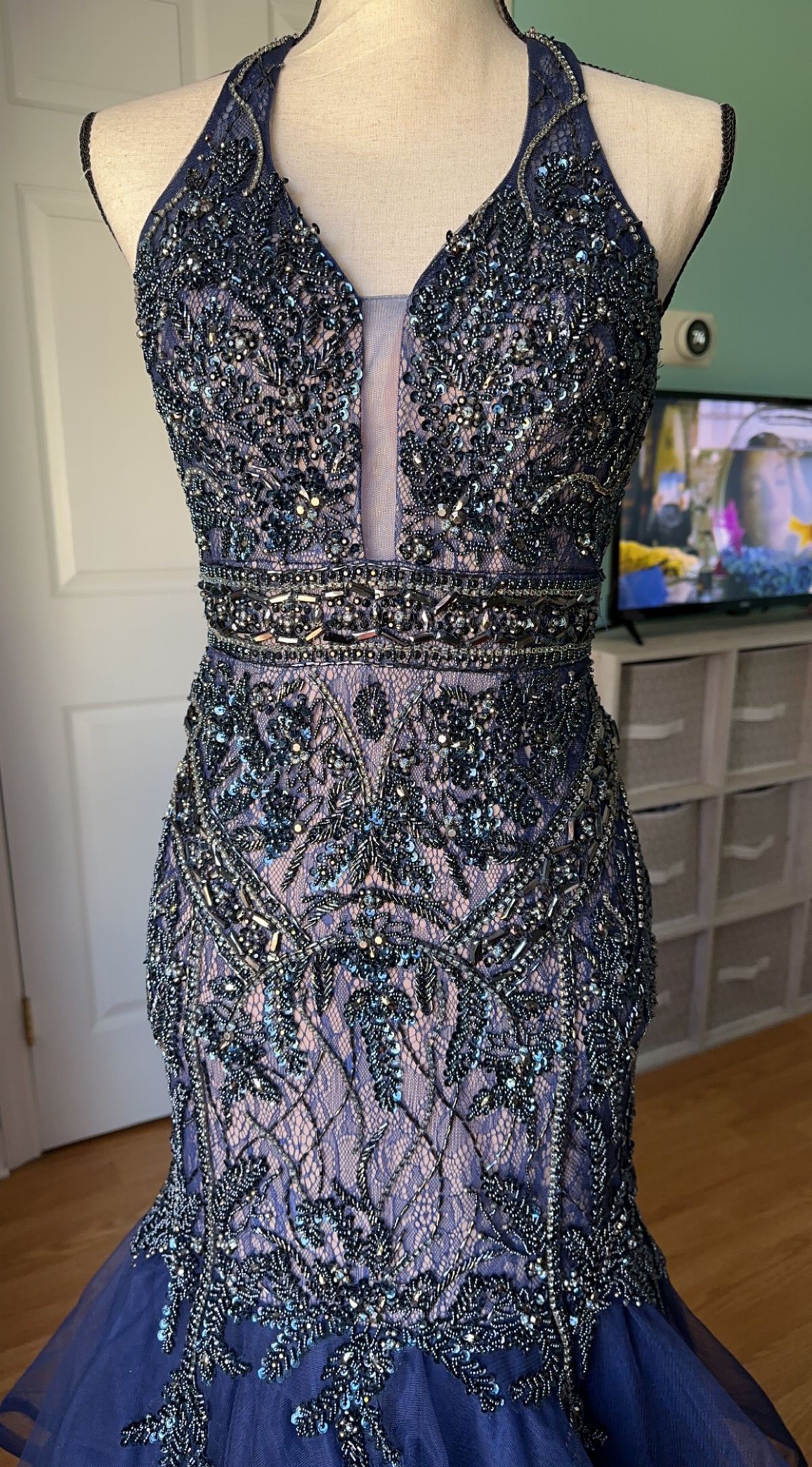 Size 4 Prom Sequined Royal Blue Mermaid Dress on Queenly