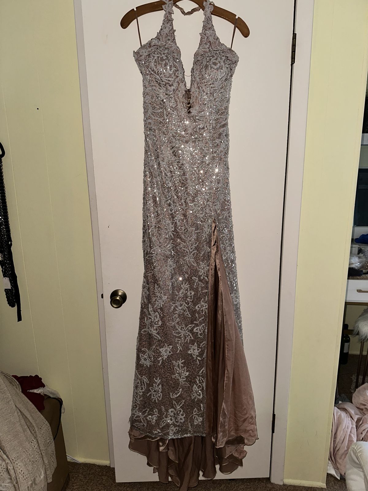Size 0 Pageant Silver Side Slit Dress on Queenly