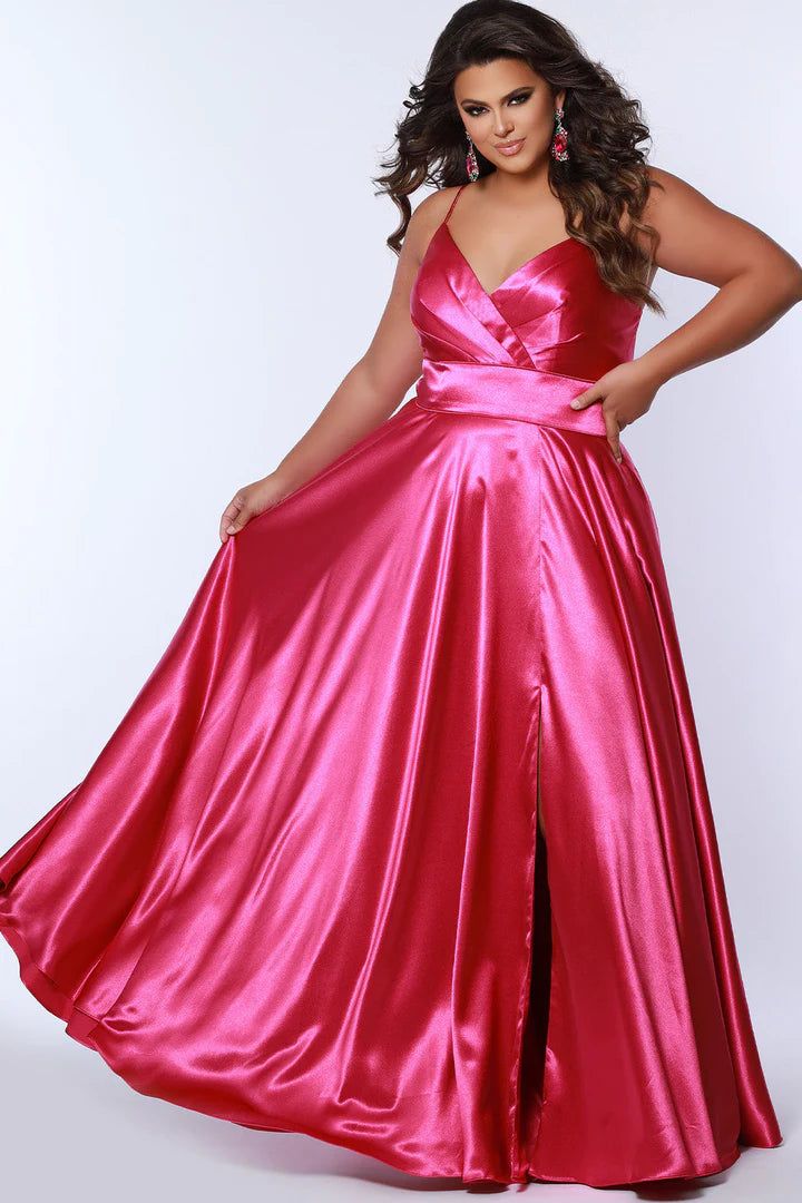 Style QUIANA Sydneys Closet Plus Size 18 Prom Satin Hot Pink Ball Gown on Queenly