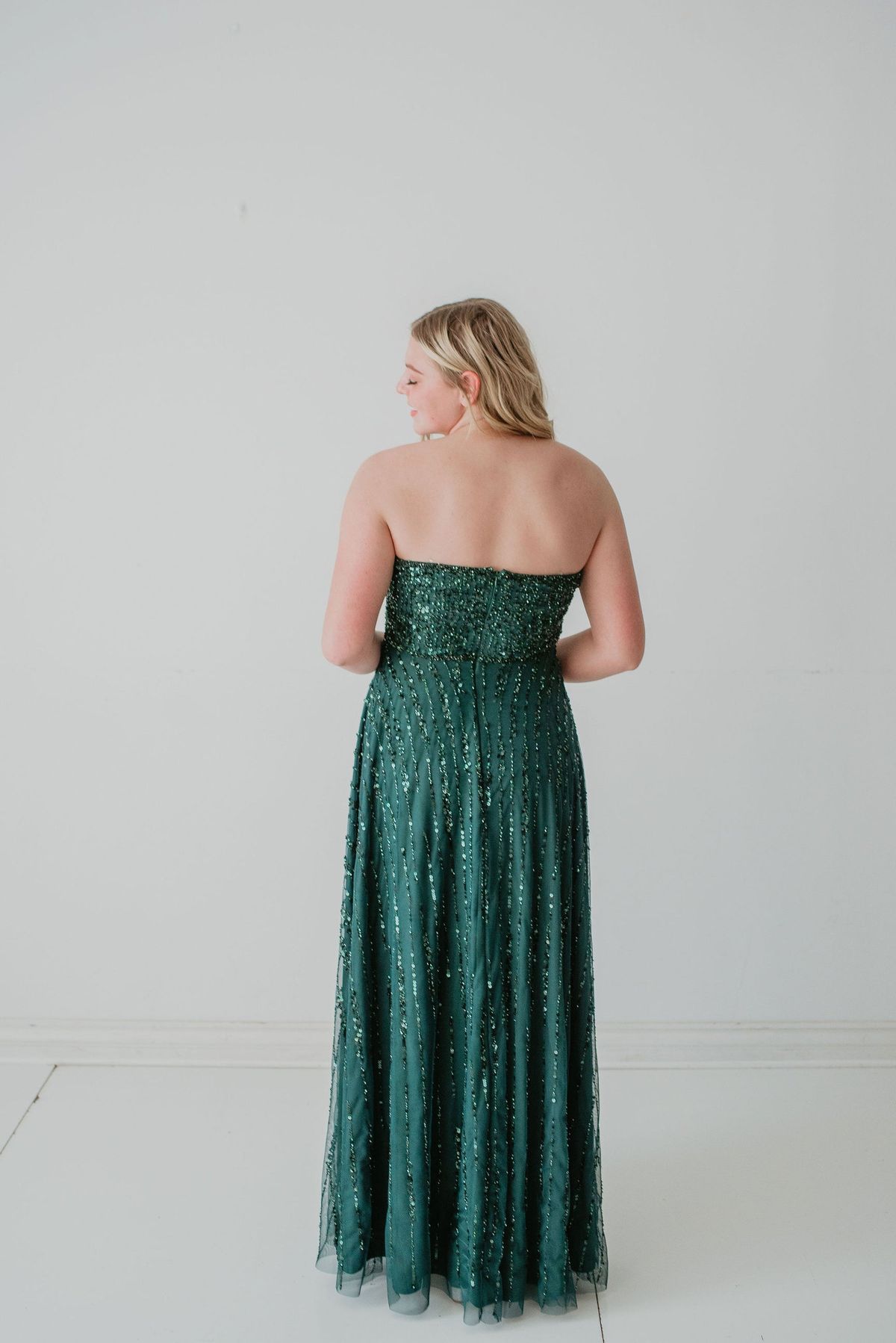 Style JELAIRE_EMERALDGREEN14_A70C6 Paul Rekhi Size 14 Strapless Sequined Green Floor Length Maxi on Queenly