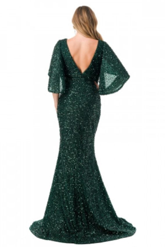 Style XARA Coya Size 12 Plunge Sequined Green Floor Length Maxi on Queenly