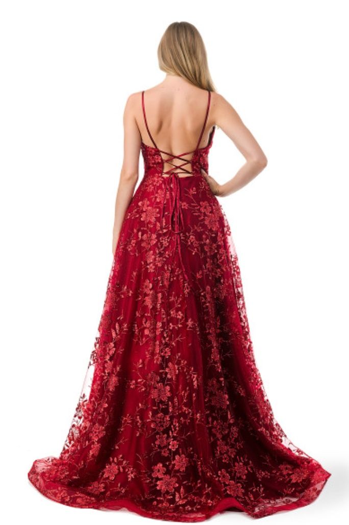 Style XENIA_BURGUNDY12_1B683 Coya Size 12 Prom Floral Red Ball Gown on Queenly