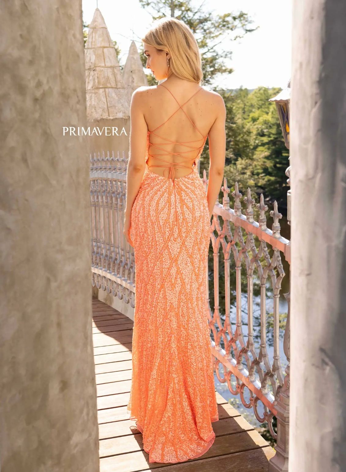 Style ANDRINA_CORAL Primavera Size 10 Prom Coral Side Slit Dress on Queenly