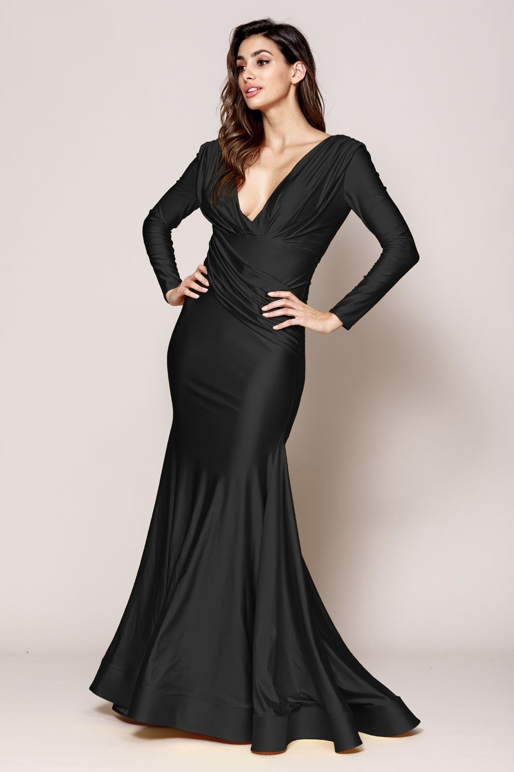 Style ALYSSA_BLACK18_E4935 Amelia Couture Plus Size 18 Prom Long Sleeve Black Floor Length Maxi on Queenly