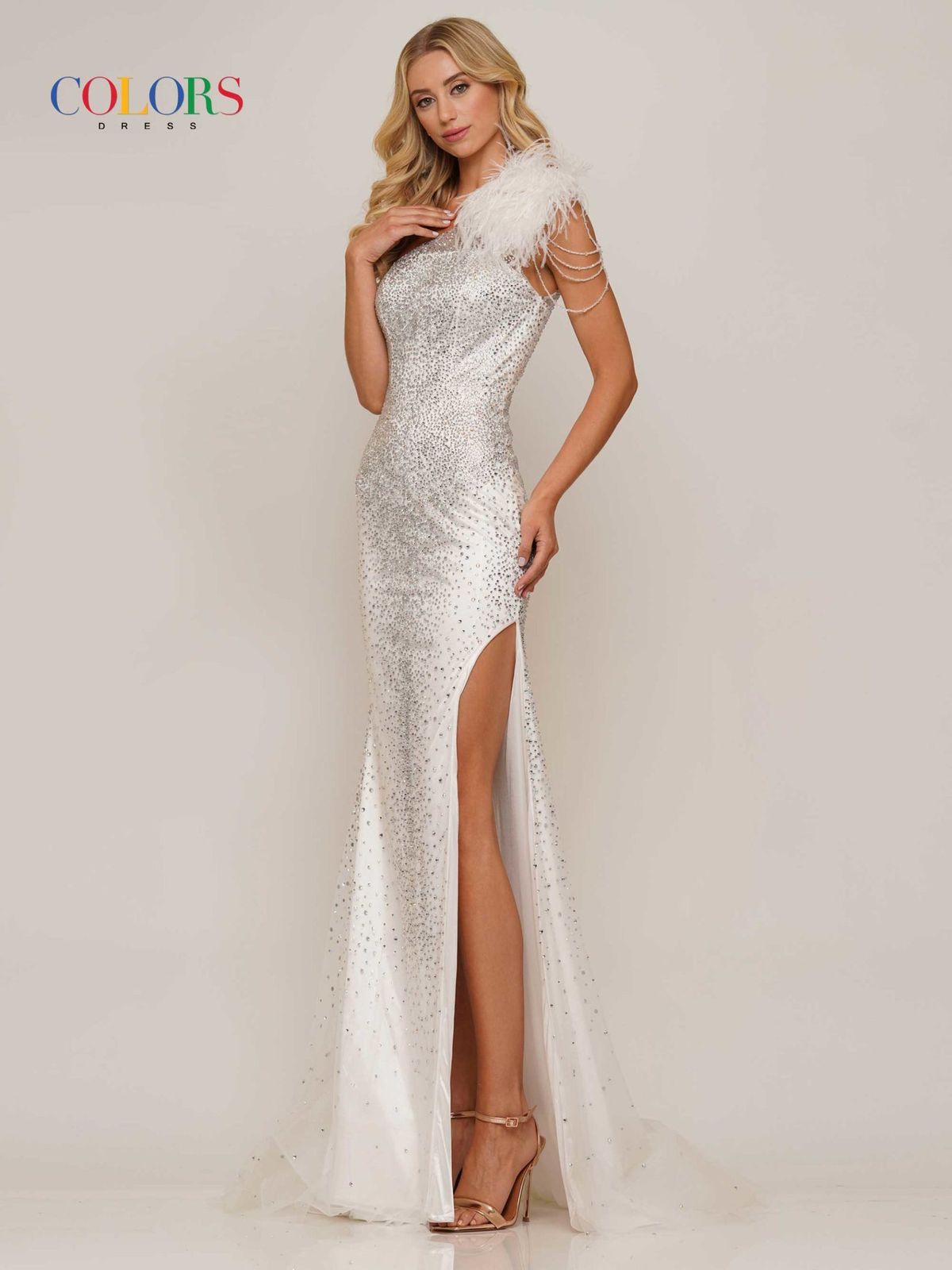 Style ODETTE_WHITE2_5283E Colors Size 4 Pageant One Shoulder White Side Slit Dress on Queenly