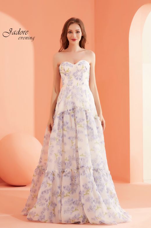 Style ERISSA_LILAC14_F1D0C Jadore Size 14 Prom Strapless Floral Purple Ball Gown on Queenly