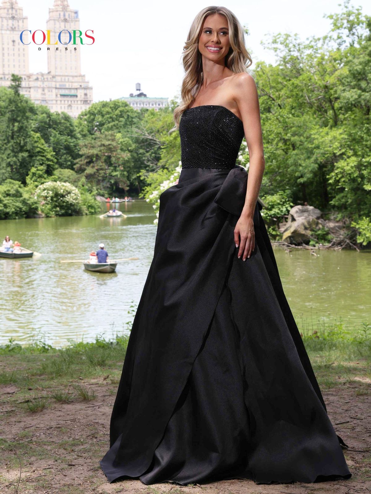 Style MARVA Colors Size 14 Strapless Satin Black Ball Gown on Queenly