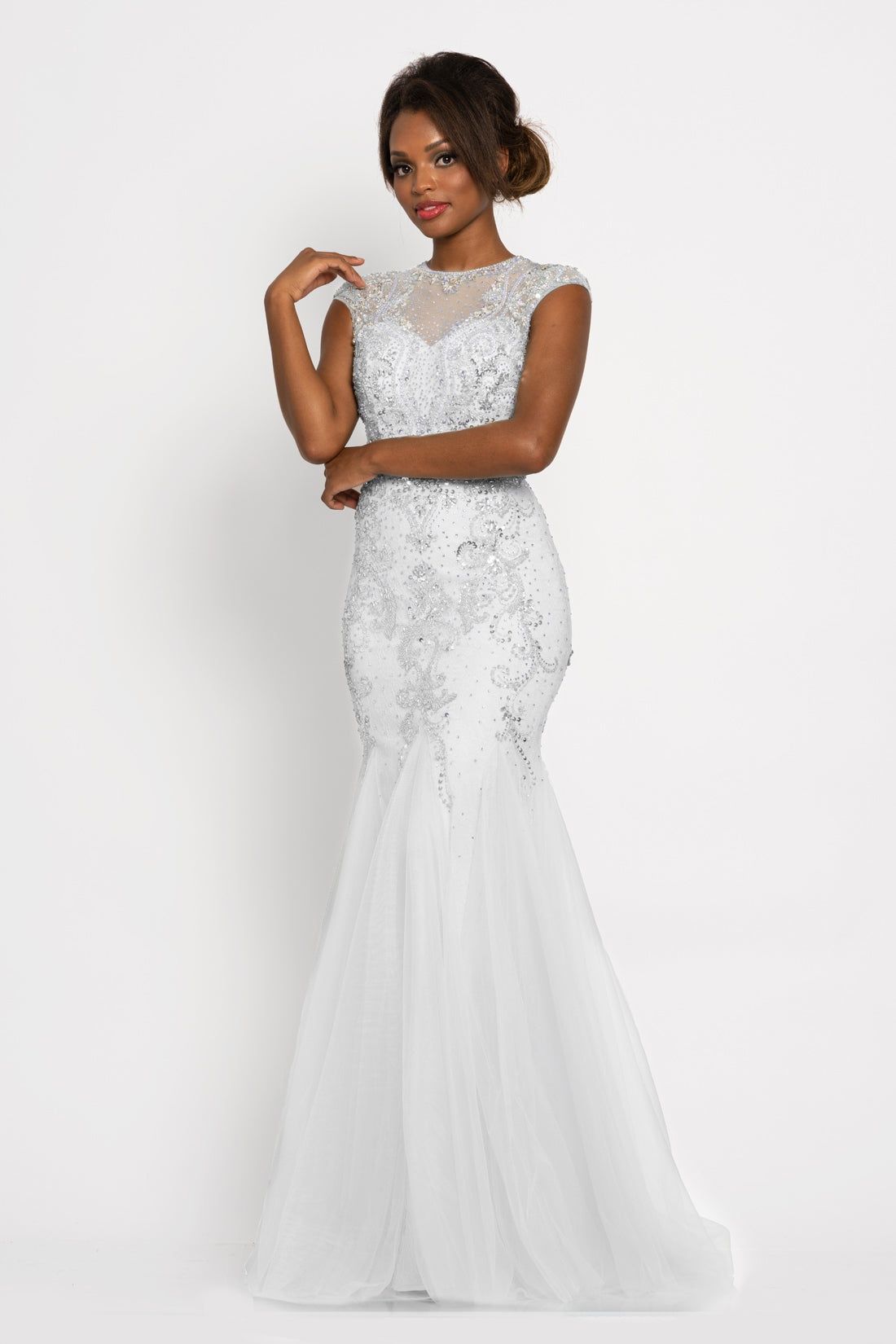 Style ADELINE_WHITE4_D5C2A Johnathan Kayne Size 4 Prom Sheer White Mermaid Dress on Queenly