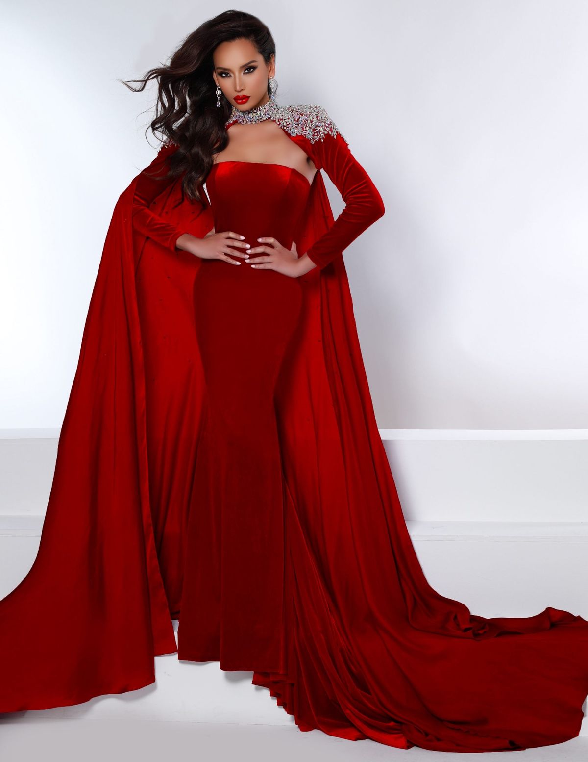 Style BRITTNEY_RED0_3B67E Johnathan Kayne Size 0 Prom Velvet Red Floor Length Maxi on Queenly