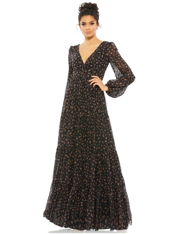 Style OCTAVIA Mac Duggal Size 0 Floral Black Floor Length Maxi on Queenly