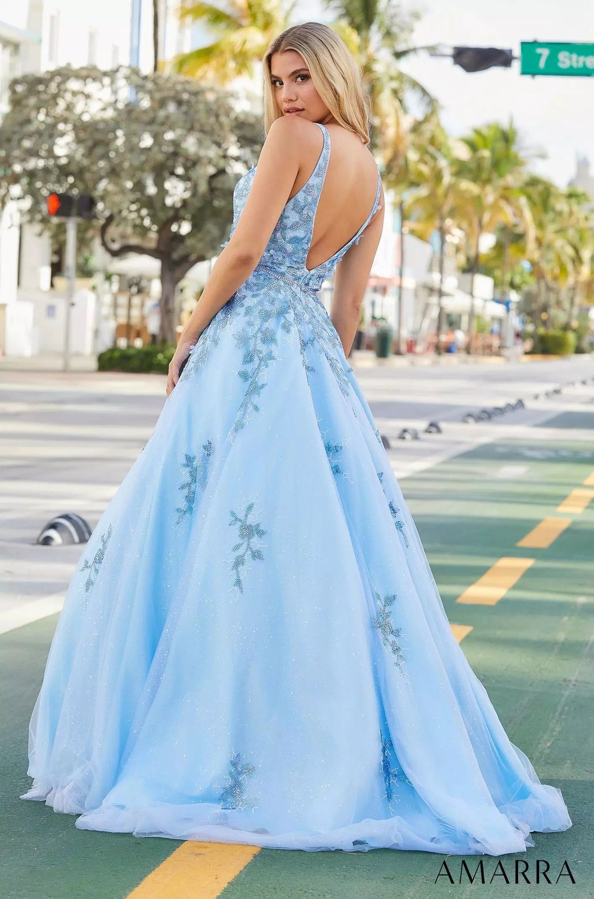 Style AVIE Amarra Size 10 Prom Blue Ball Gown on Queenly