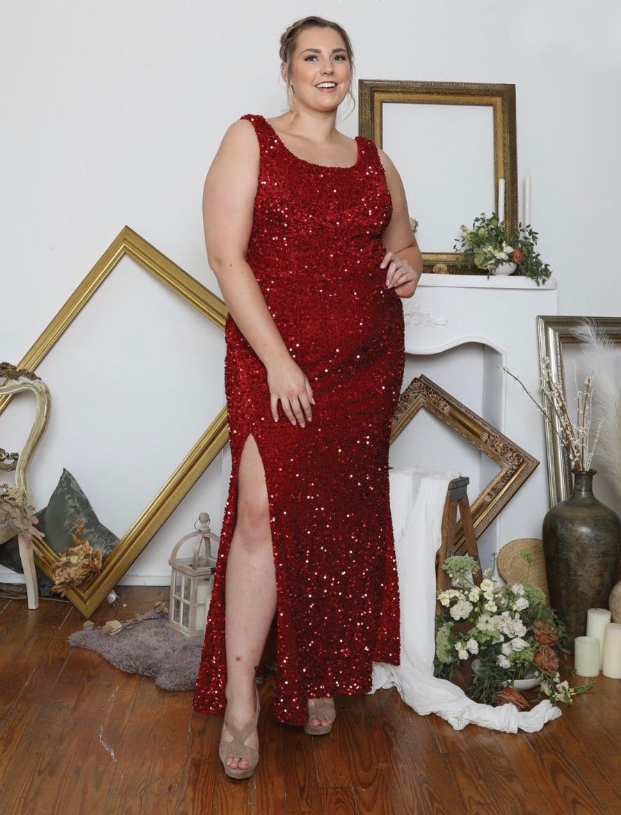 Style KIM_RED14_B8592 Athena Size 14 Prom Velvet Red Floor Length Maxi on Queenly