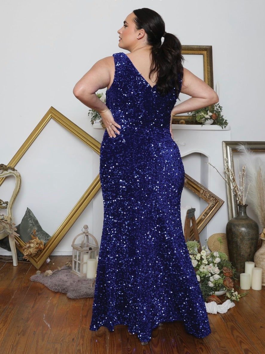 Style KIM_ROYALBLUE20_EF98B Athena Plus Size 20 Prom Velvet Blue Floor Length Maxi on Queenly