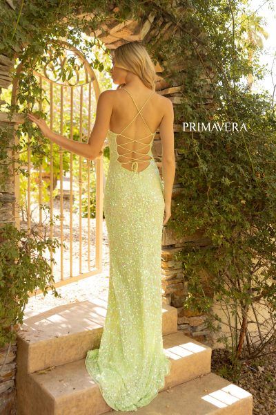 Style AUDREY_EMERALDGREEN4_AF2A8 Primavera Size 4 Prom Sequined Green Side Slit Dress on Queenly