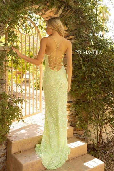 Style AUDREY_YELLOW6_439AA Primavera Size 6 Prom Sequined Yellow Side Slit Dress on Queenly