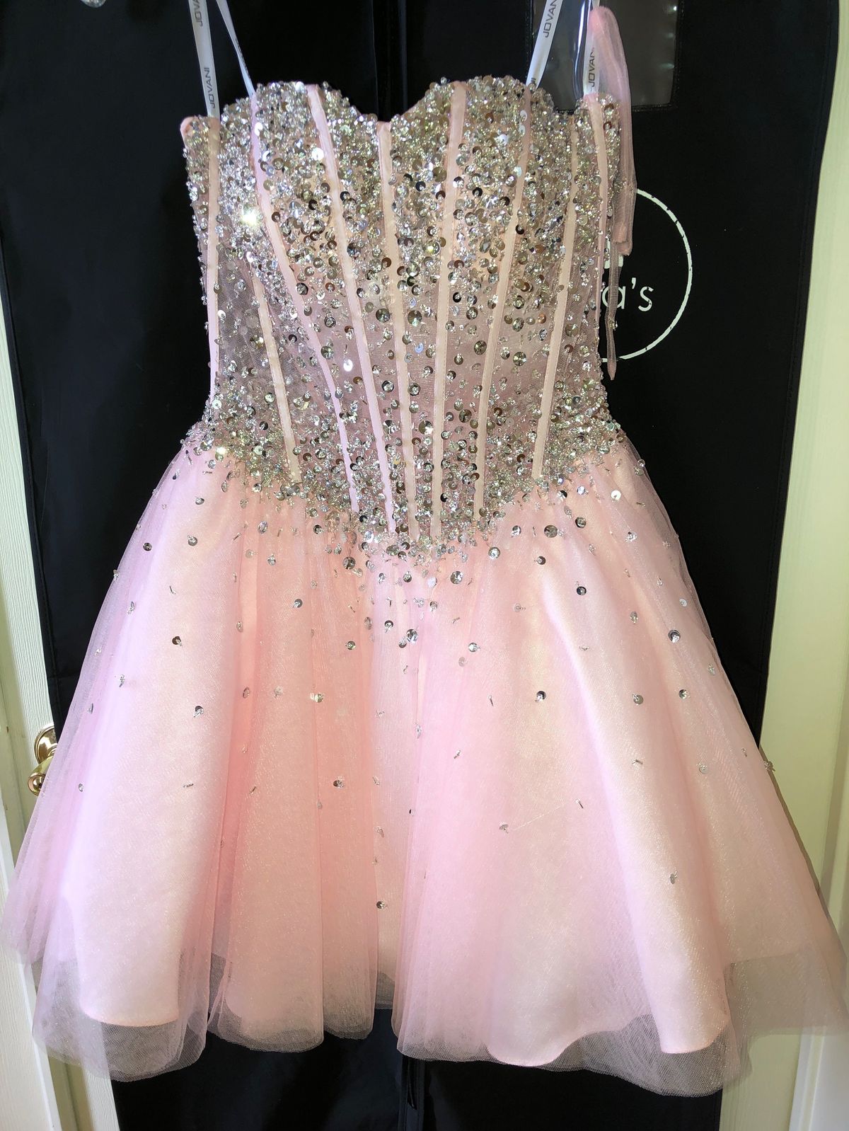 Jovani Size 0 Prom Strapless Sequined Light Pink Cocktail Dress on Queenly