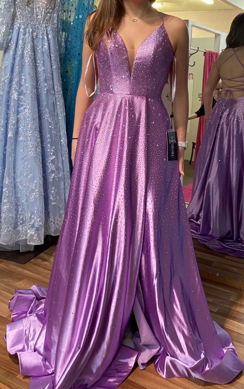 Style 55047 Sherri Hill Girls Size 2 Purple A-line Dress on Queenly