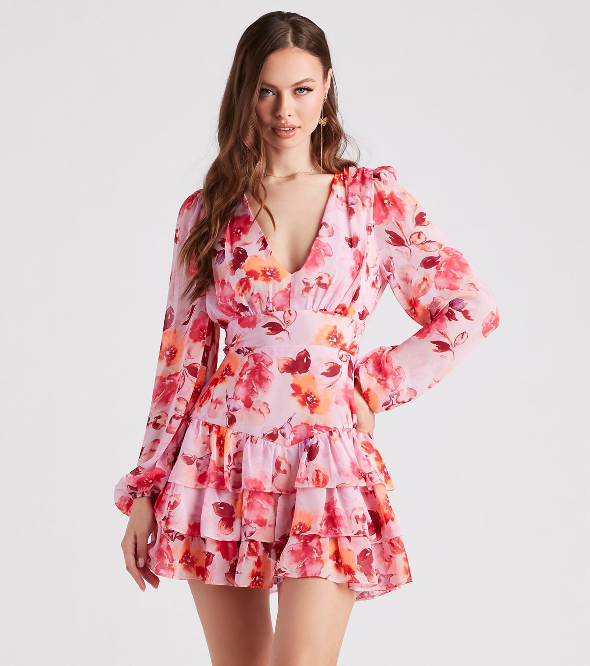 Style 05101-2140 Windsor Size XS Long Sleeve Floral Pink Cocktail Dress on Queenly