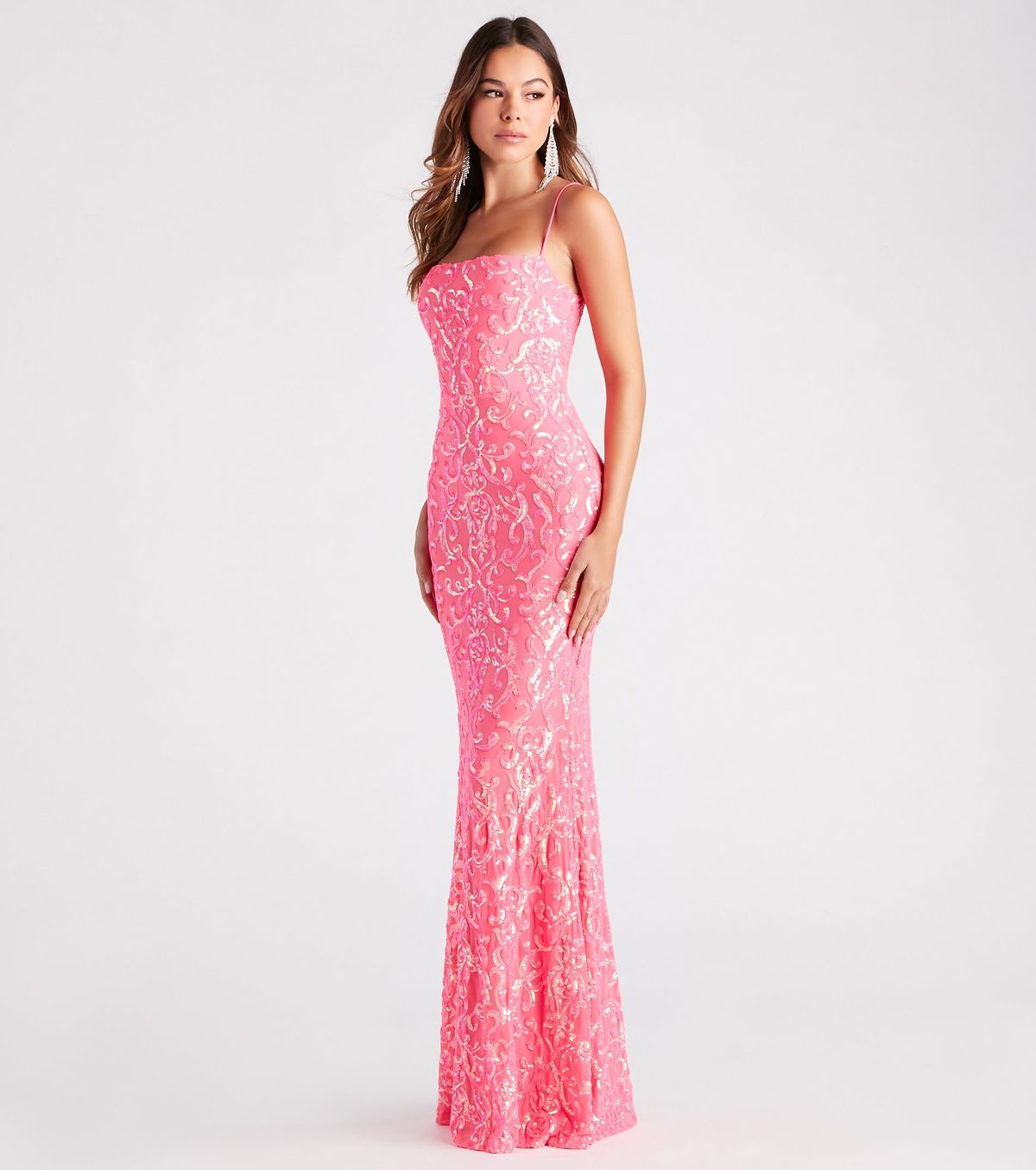 Style 05002-3161 Windsor Size XS Bridesmaid Sequined Pink Floor Length Maxi on Queenly