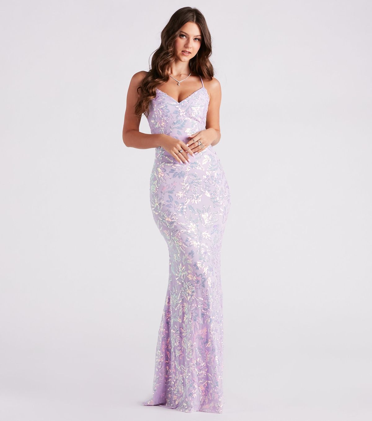 Style 05002-7051 Windsor Size XS Bridesmaid Sequined Purple Floor Length Maxi on Queenly