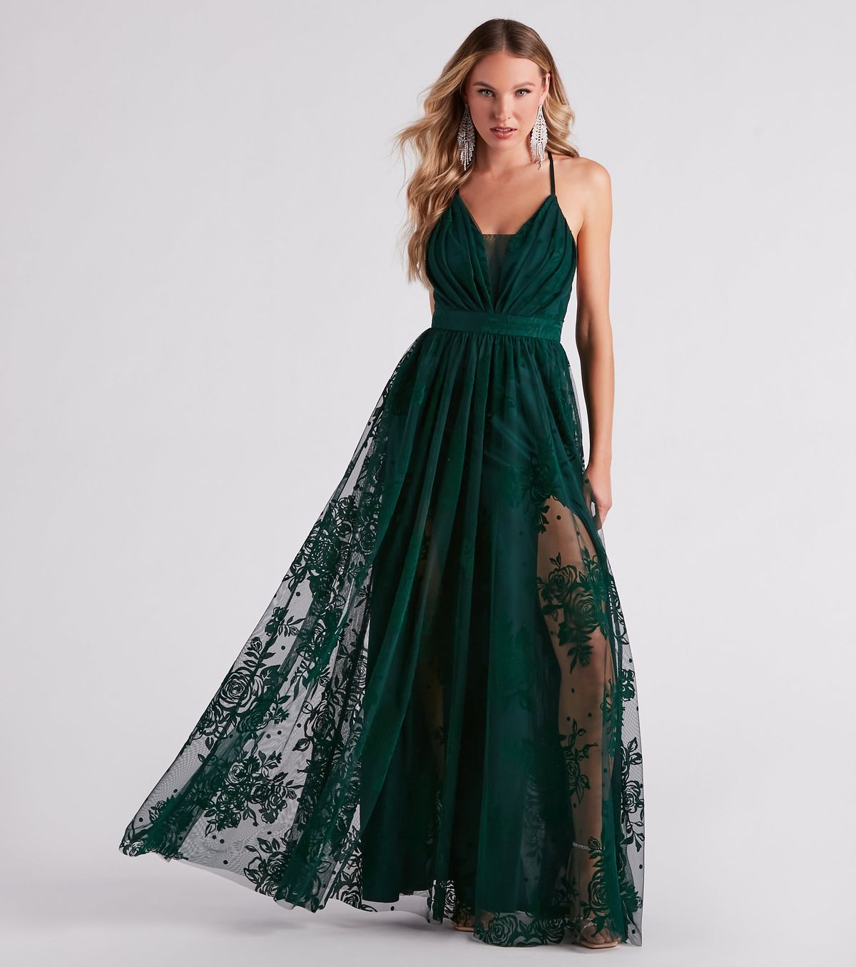 Style 05002-6845 Windsor Size 2 Bridesmaid Velvet Green Side Slit Dress on Queenly