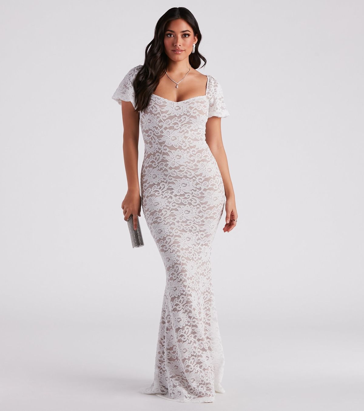 Style 05002-6975 Windsor Size XL Prom Lace White Mermaid Dress on Queenly