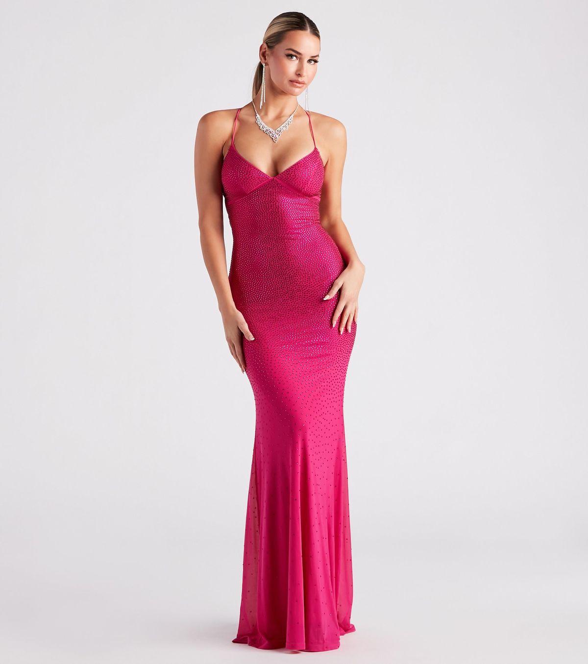 Style 05002-2910 Windsor Size XS Bridesmaid Sequined Pink Floor Length Maxi on Queenly