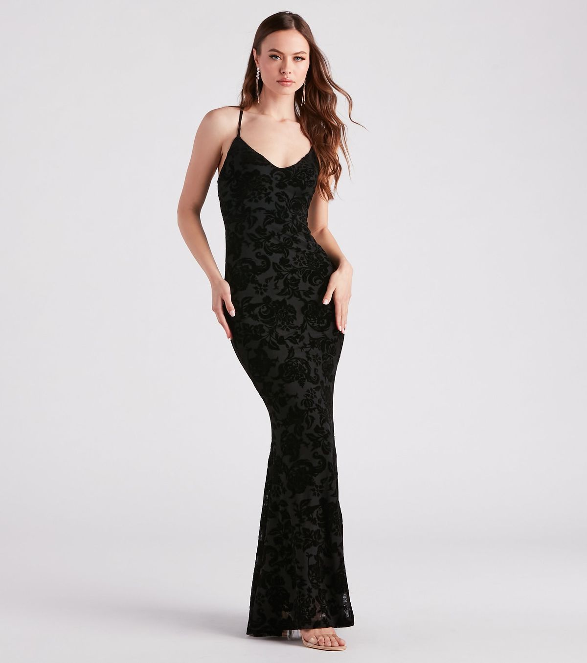 Style 05002-2733 Windsor Size XL Bridesmaid Velvet Black Mermaid Dress on Queenly