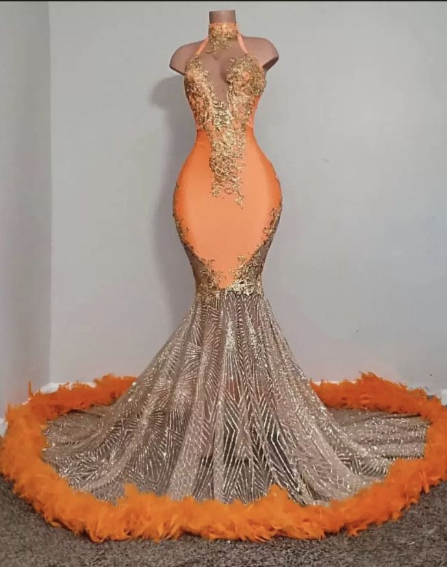 Plus Size 18 Prom Orange Mermaid Dress on Queenly