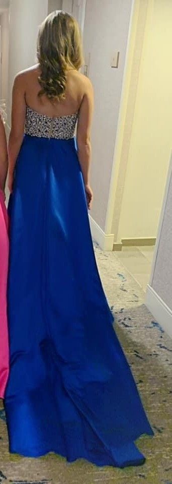 Ashley Lauren Size 6 Prom Strapless Sequined Royal Blue A-line Dress on Queenly