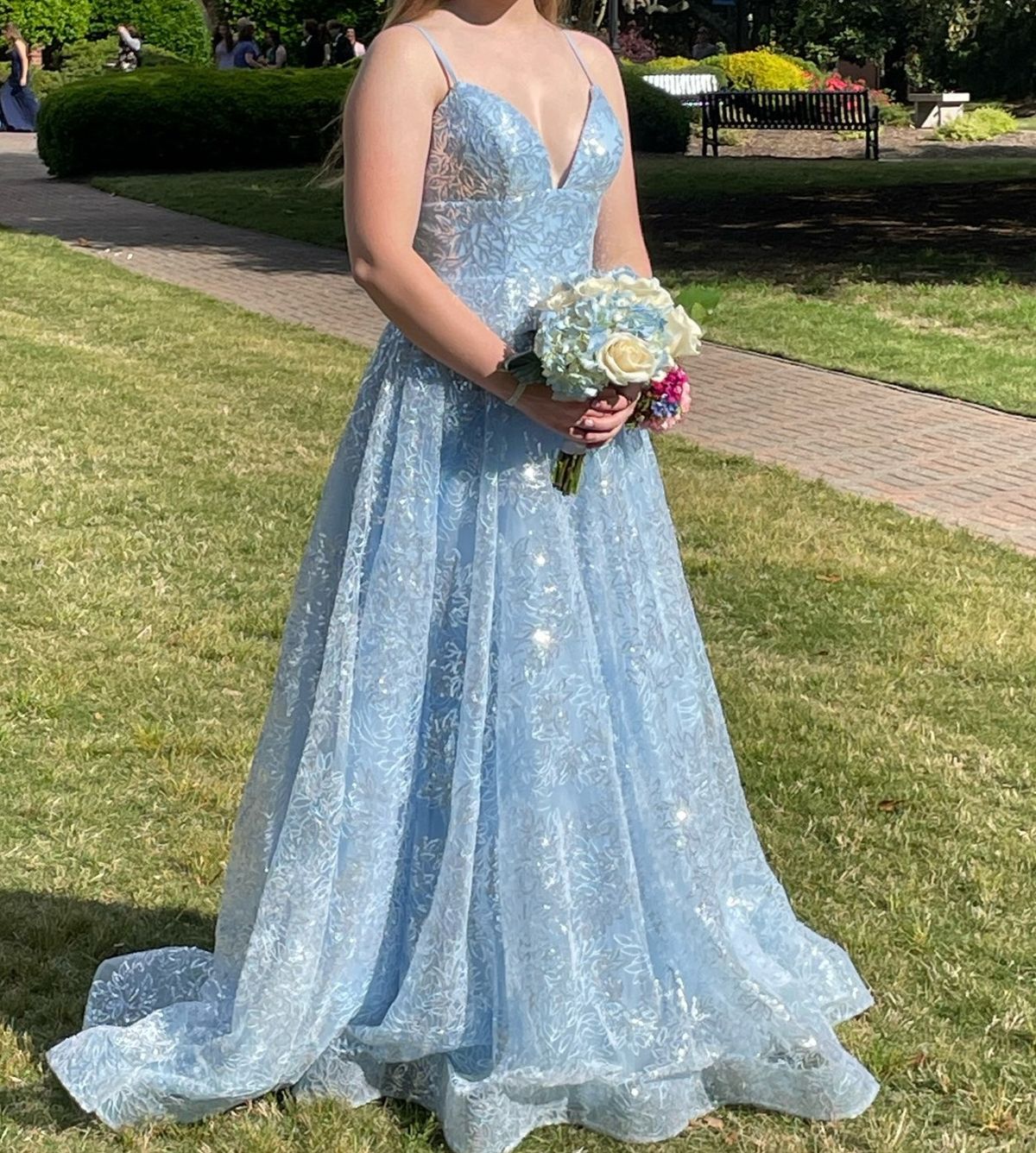 Sherri Hill Size 4 Prom Sequined Light Blue Ball Gown on Queenly