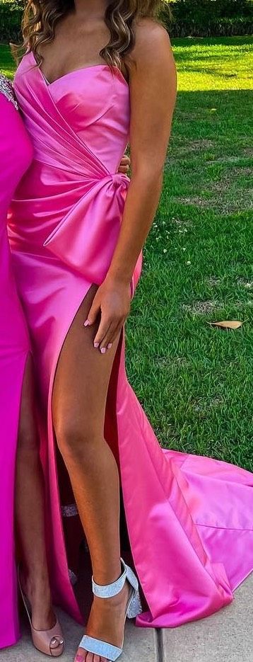 Sherri Hill Size 6 Prom Strapless Satin Hot Pink Dress With Train on Queenly