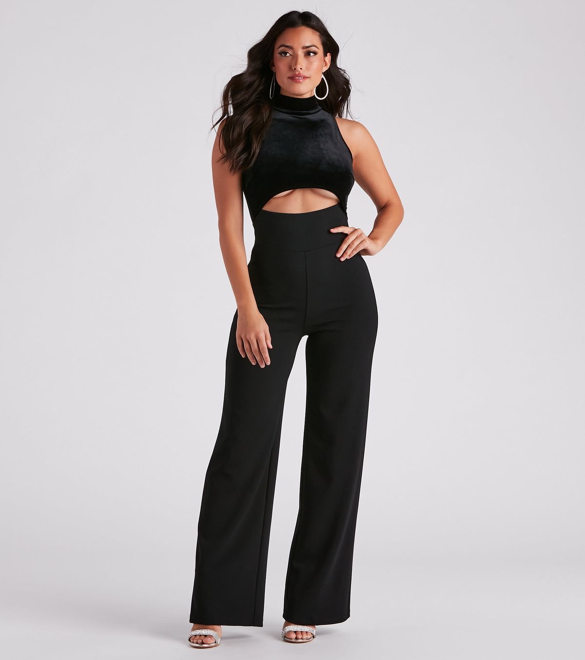 Style 06502-2287 Windsor Size S Nightclub Velvet Black Formal Jumpsuit on Queenly