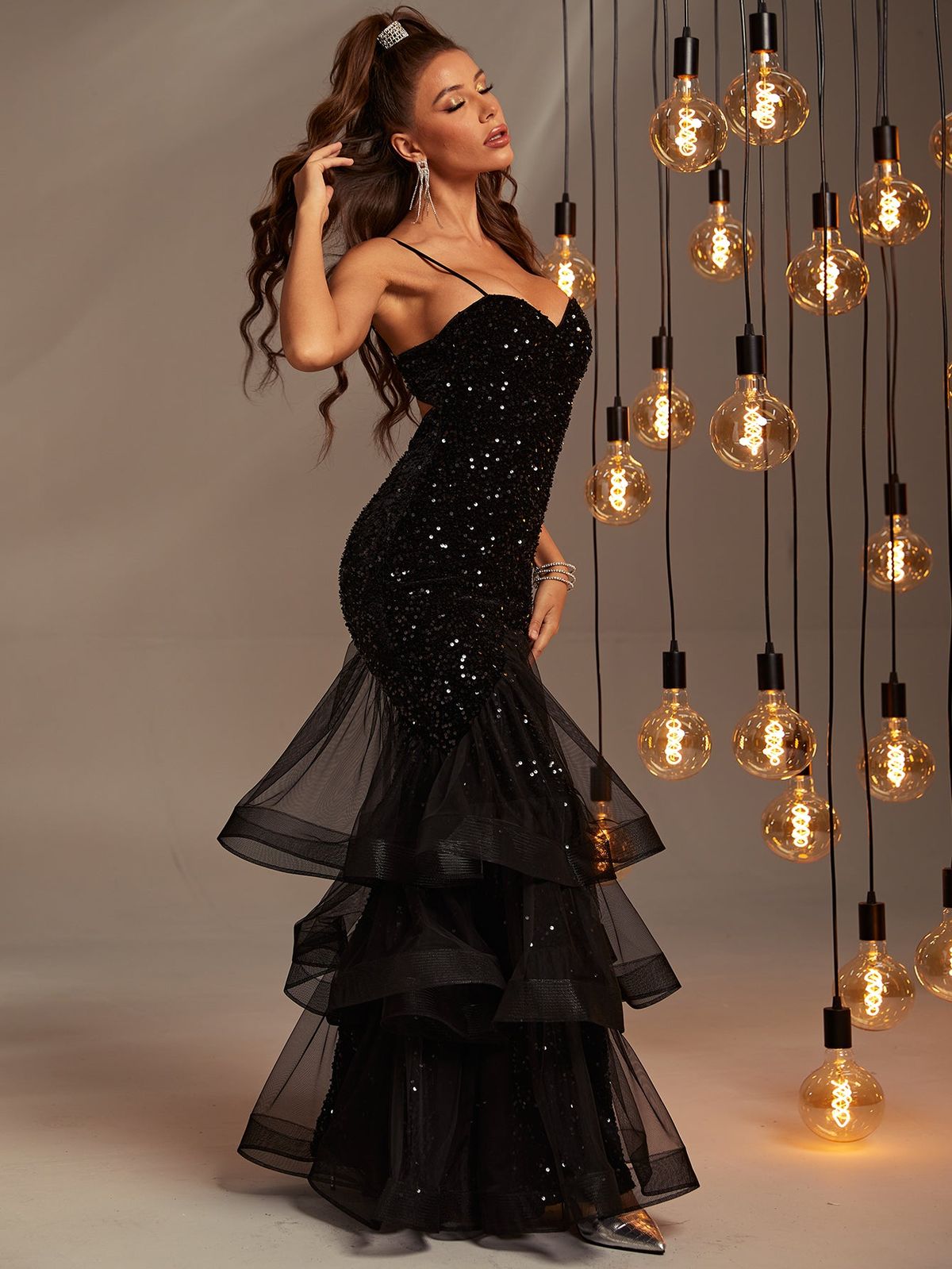 Style FSWD0174 Faeriesty Size L Prom Sequined Black Mermaid Dress on Queenly