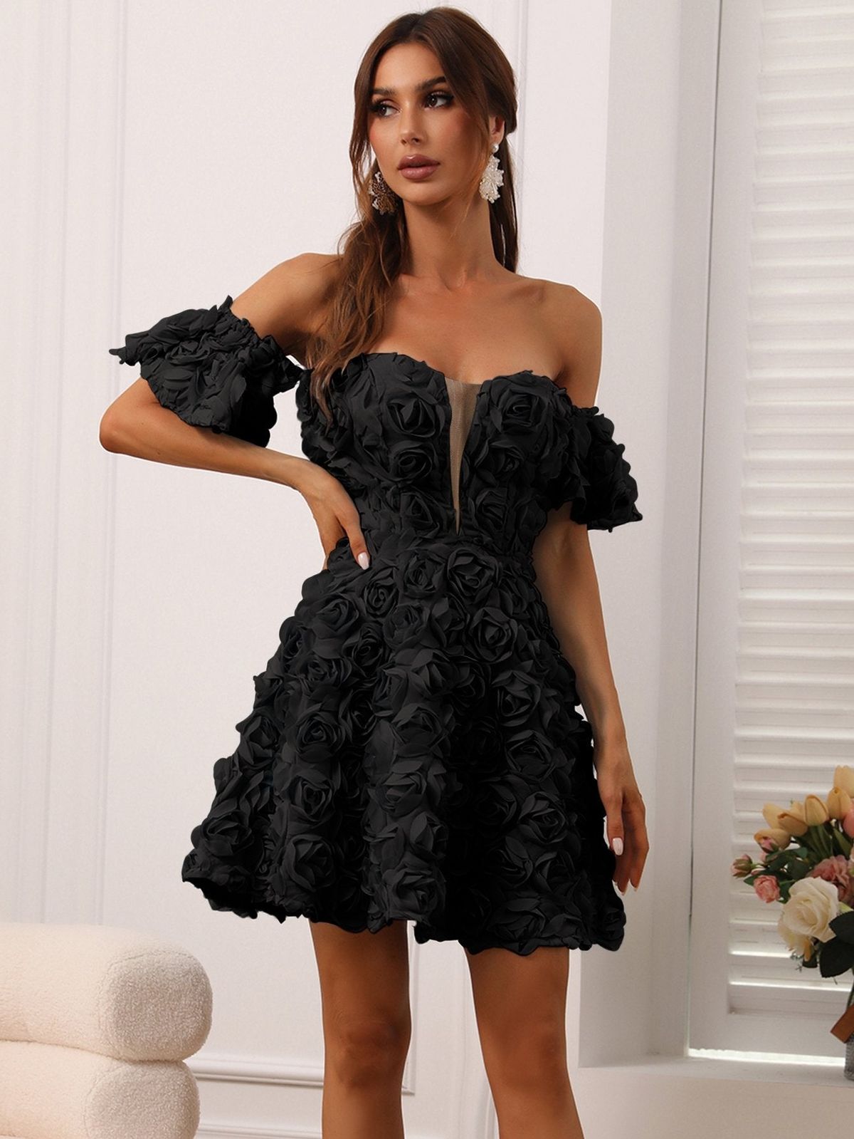 Style FSWD0179MN Faeriesty Size M Off The Shoulder Black Cocktail Dress on Queenly