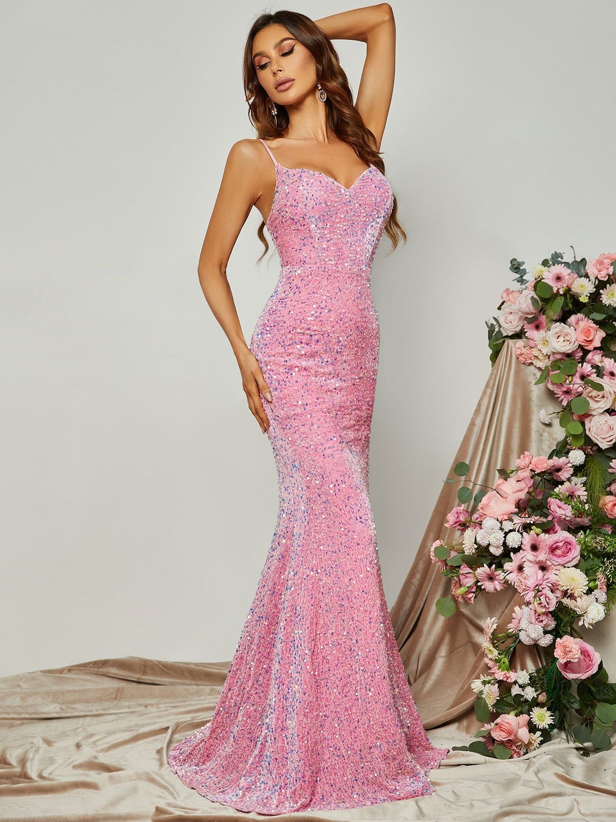 Style FSWD0550 Faeriesty Size XS Nightclub Sequined Pink Mermaid Dress on Queenly