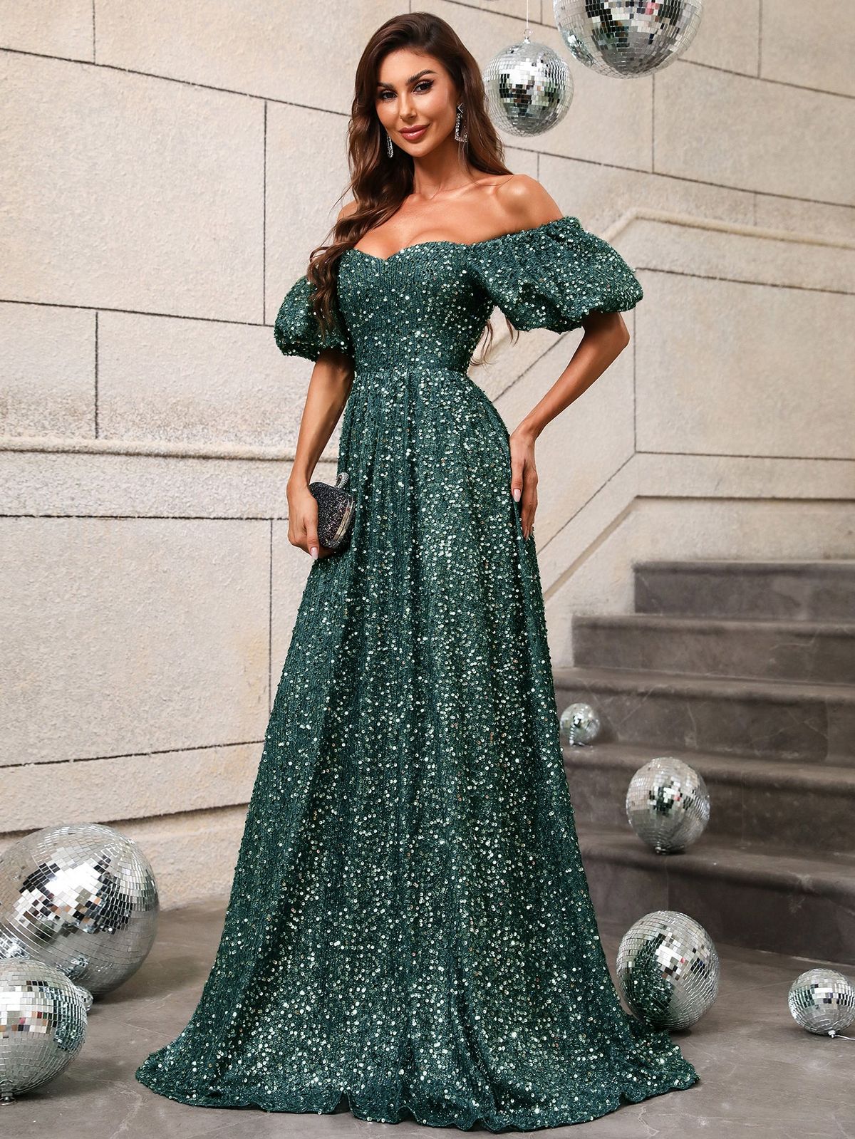Style FSWD0494 Faeriesty Size XS Off The Shoulder Sequined Green A-line Dress on Queenly