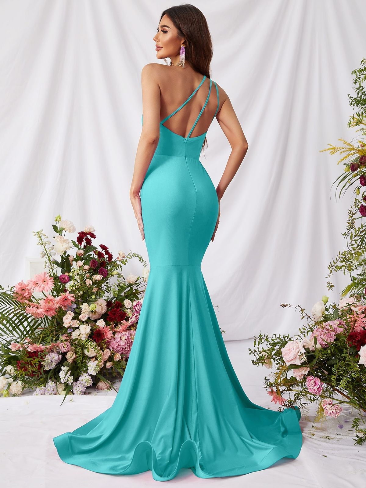 Style FSWD0773 Faeriesty Size M Prom One Shoulder Satin Light Green Mermaid Dress on Queenly