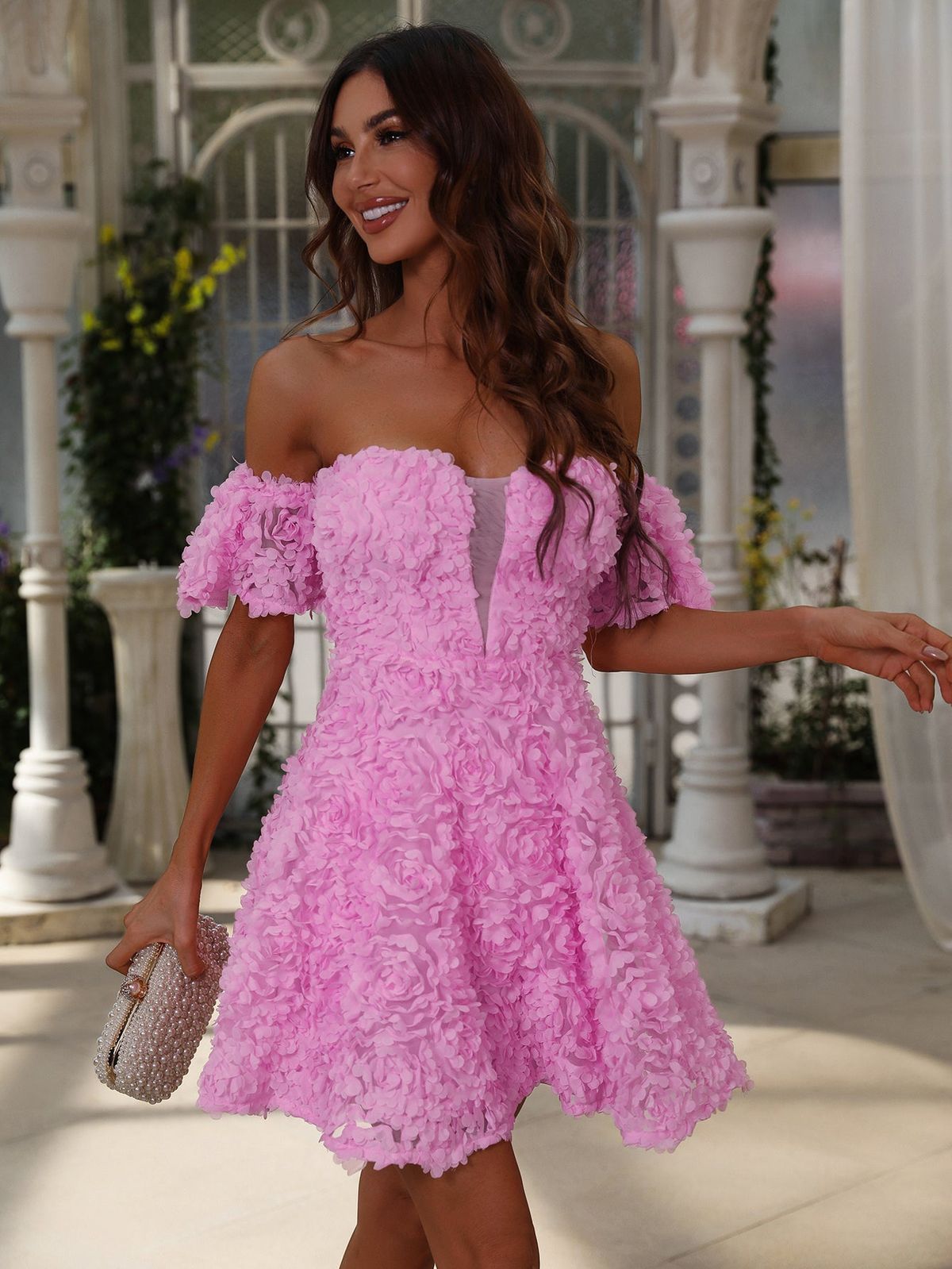 Style FSWD8050 Faeriesty Size S Homecoming Off The Shoulder Sheer Pink Cocktail Dress on Queenly