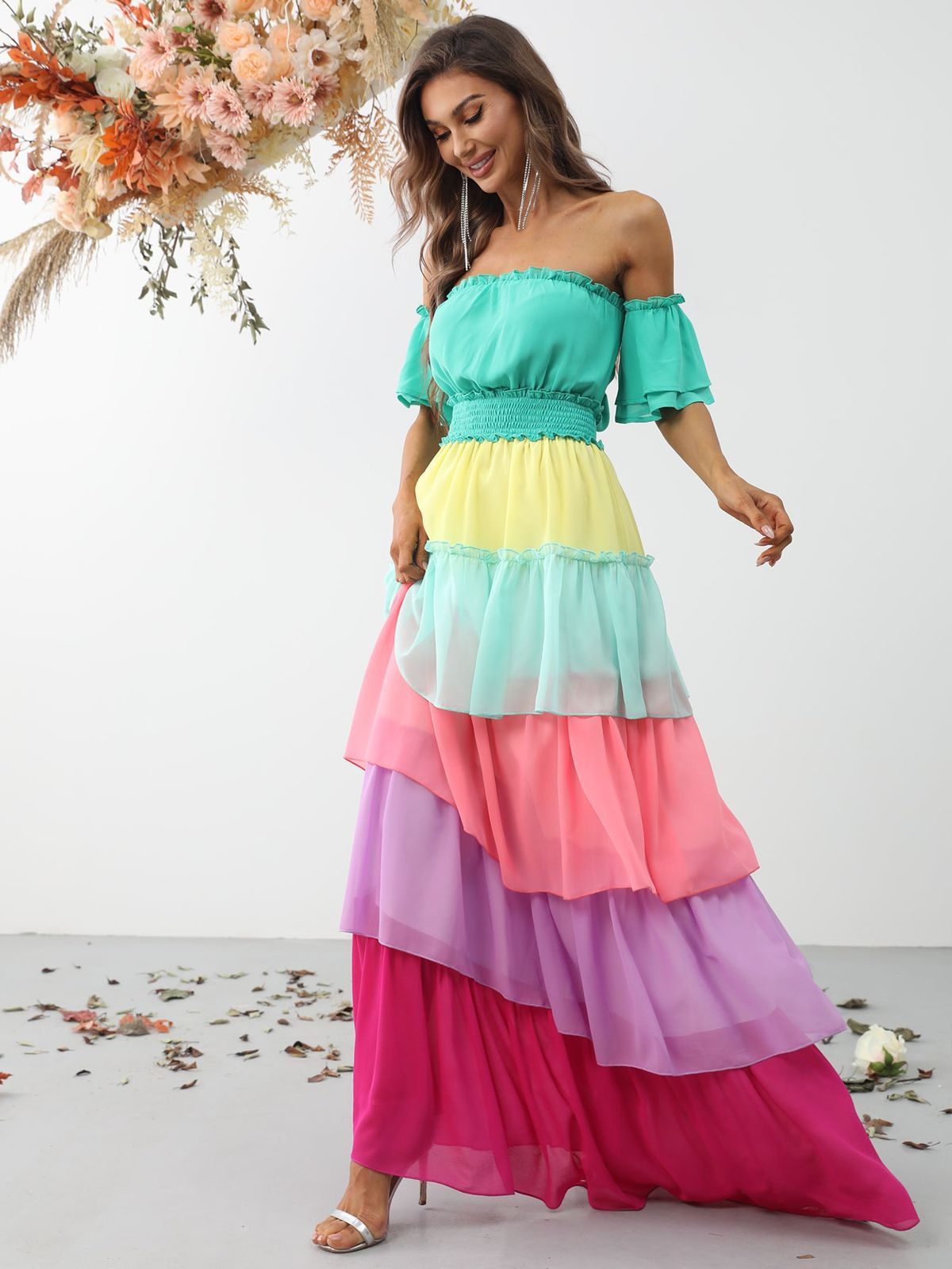 Style FSWD0957 Faeriesty Size S Off The Shoulder Multicolor Floor Length Maxi on Queenly