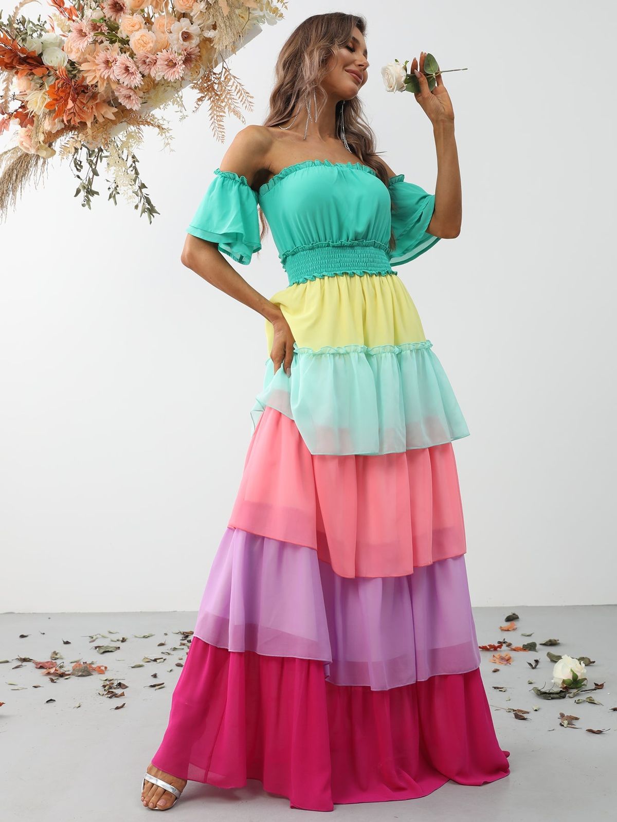 Style FSWD0957 Faeriesty Size XL Off The Shoulder Multicolor Floor Length Maxi on Queenly