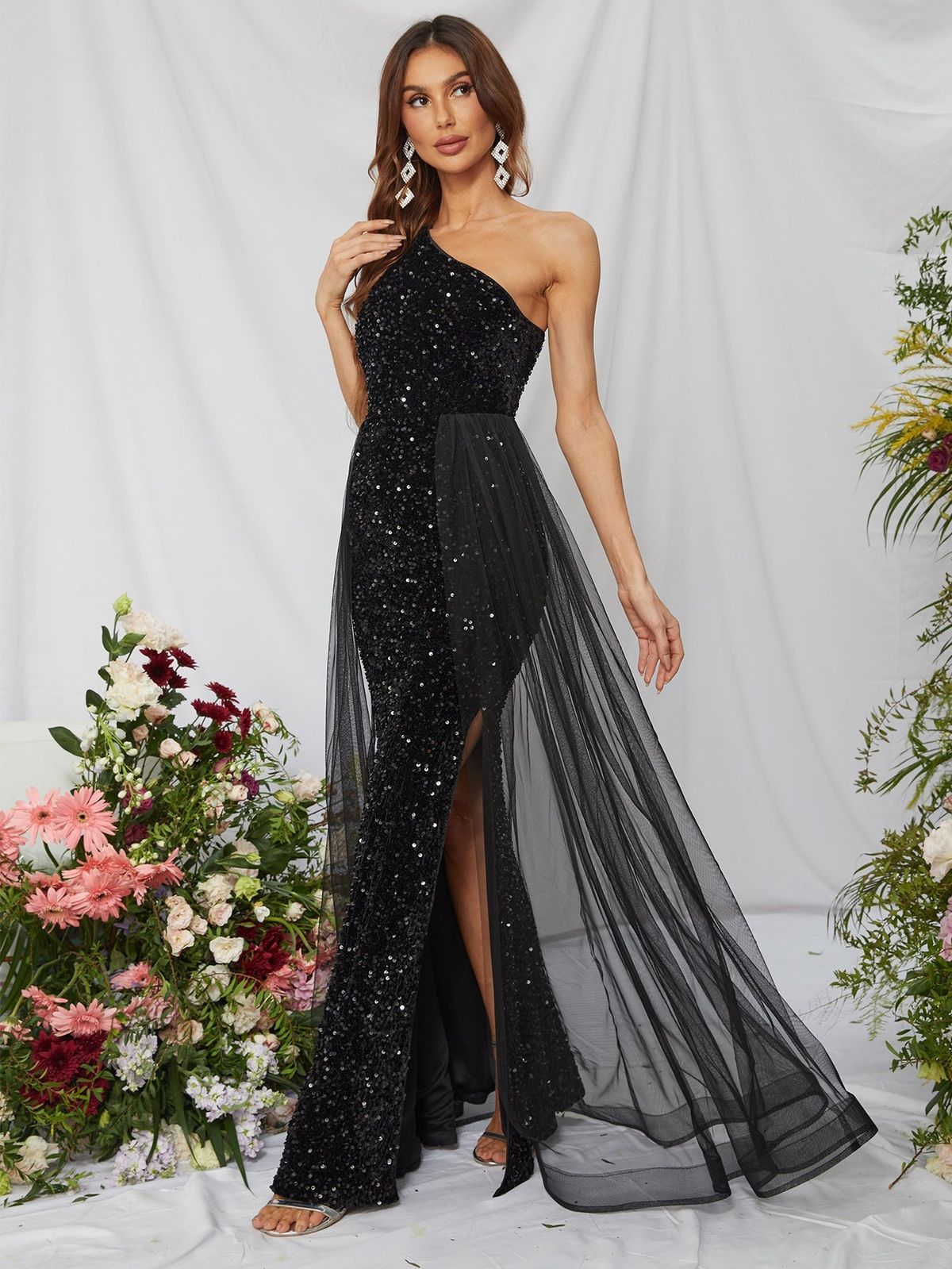 Style FSWD0437 Faeriesty Size S One Shoulder Sequined Black Mermaid Dress on Queenly