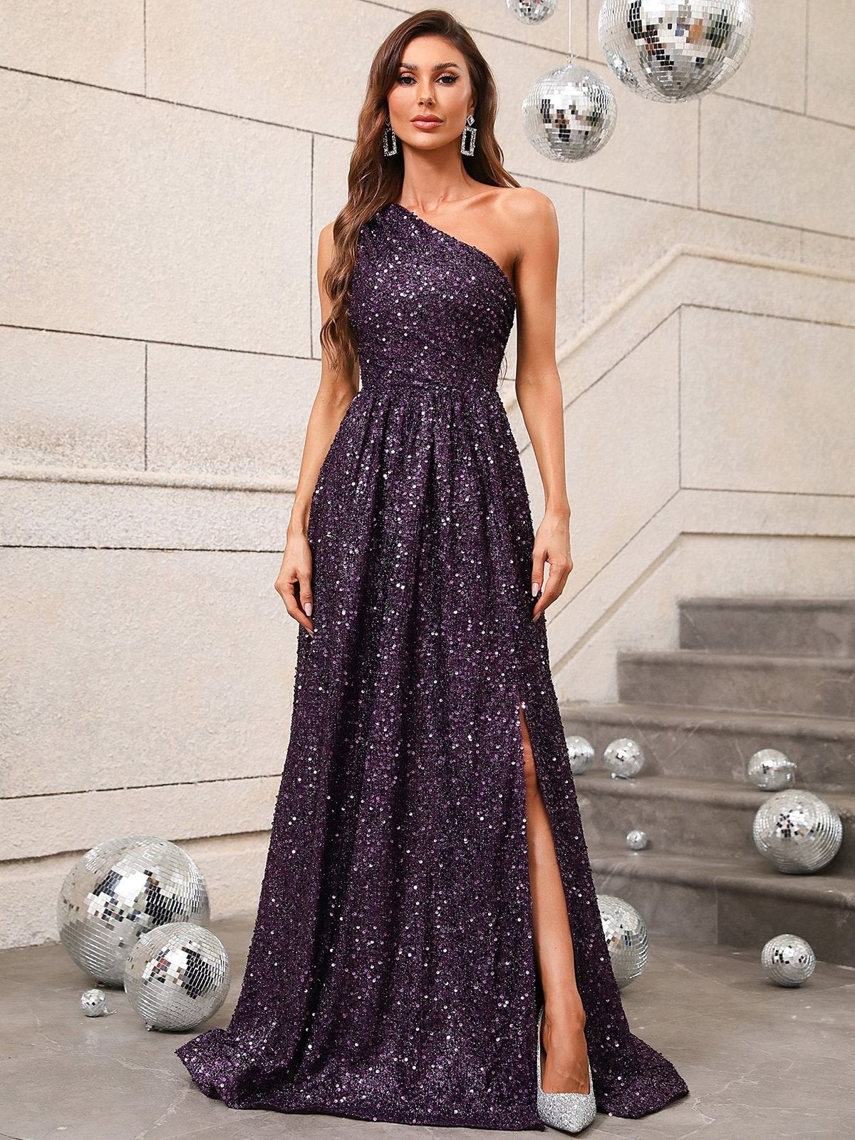 Style FSWD0431 Faeriesty Size S One Shoulder Sequined Purple A-line Dress on Queenly