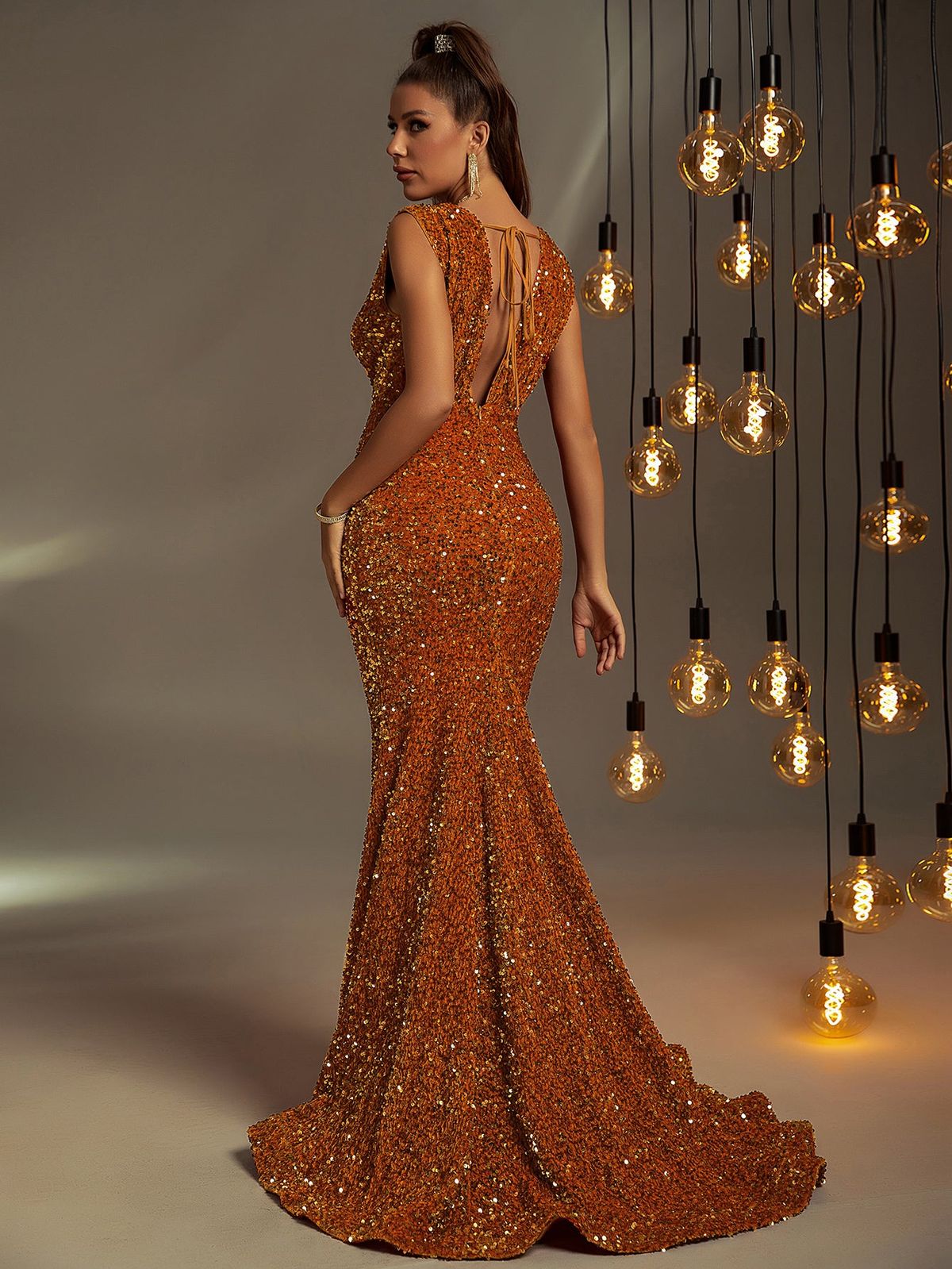 Style FSWD0401 Faeriesty Size XS Prom Sequined Orange Floor Length Maxi on Queenly