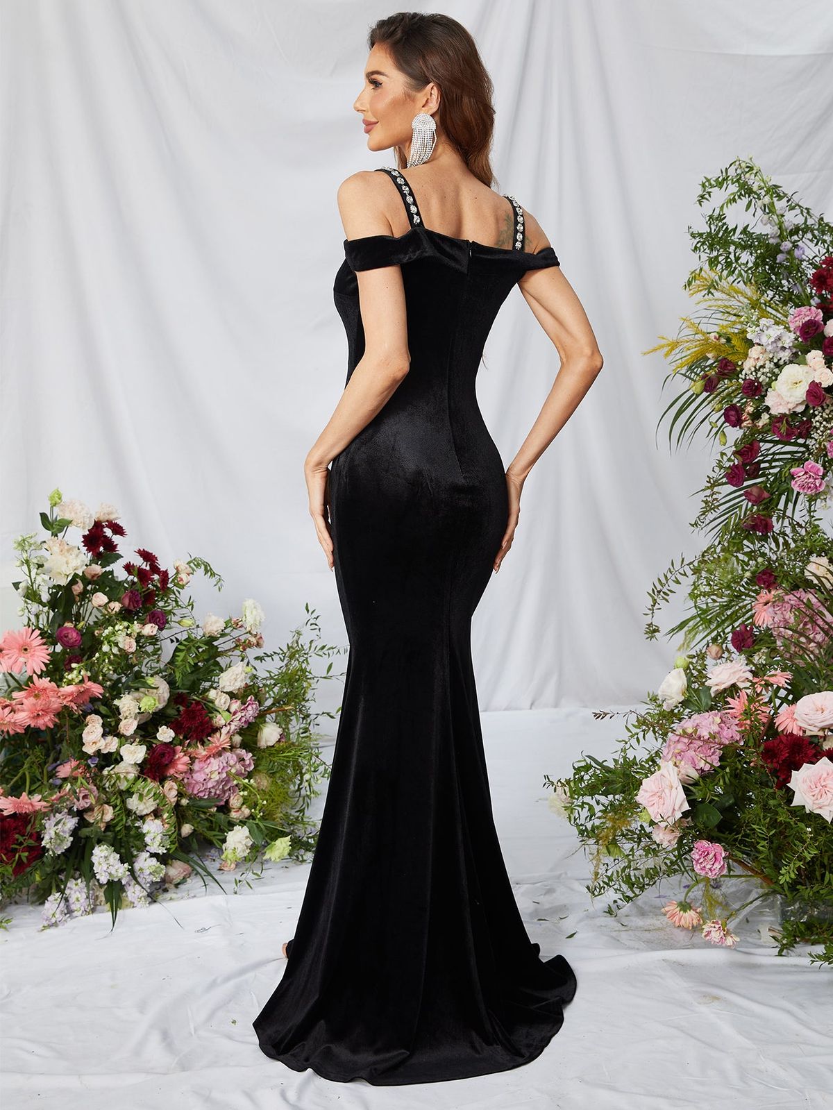 Style FSWD0732 Faeriesty Size XS Off The Shoulder Velvet Black Floor Length Maxi on Queenly