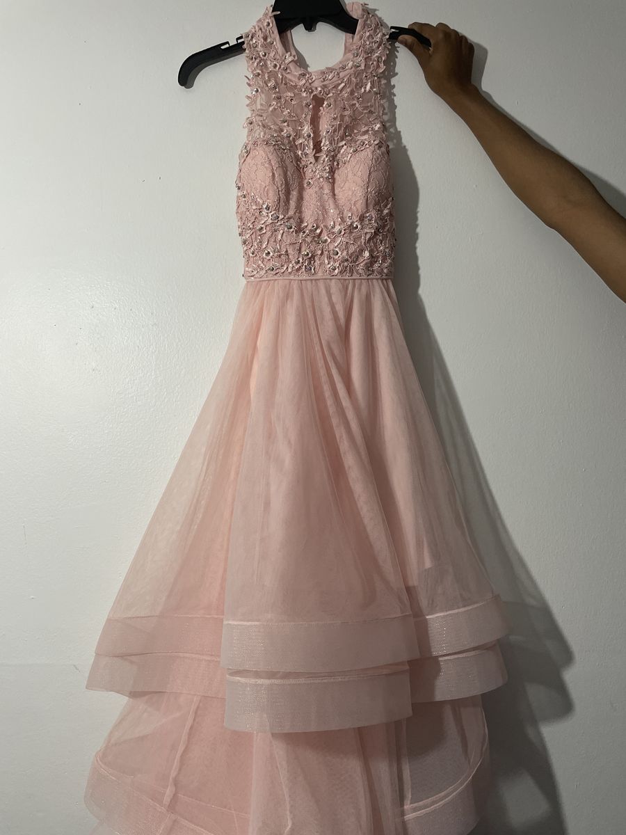 MACYS Size 4 Prom Lace Coral Ball Gown on Queenly