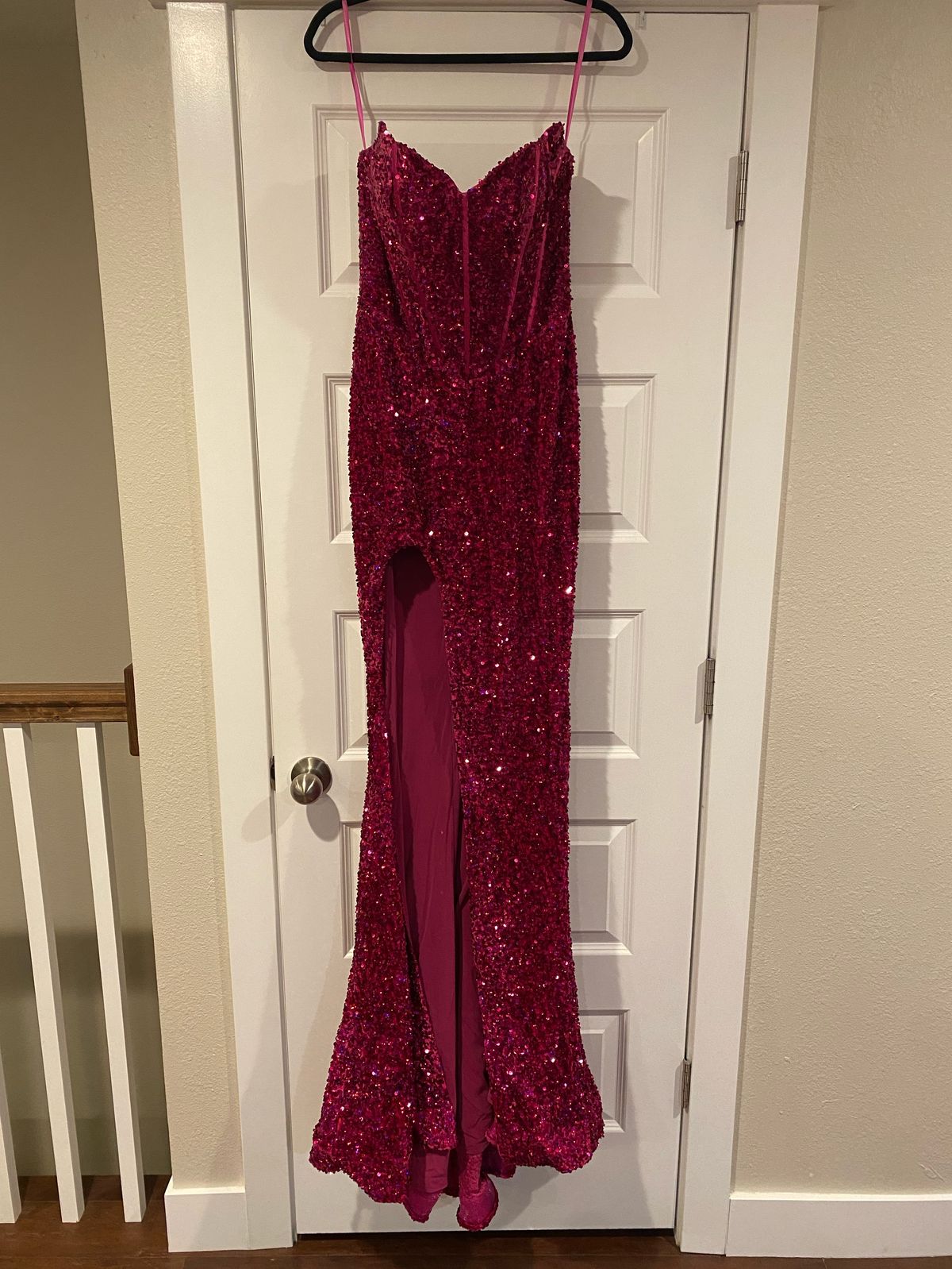 Portia and Scarlett Size 2 Prom Strapless Sequined Hot Pink Mermaid Dress on Queenly