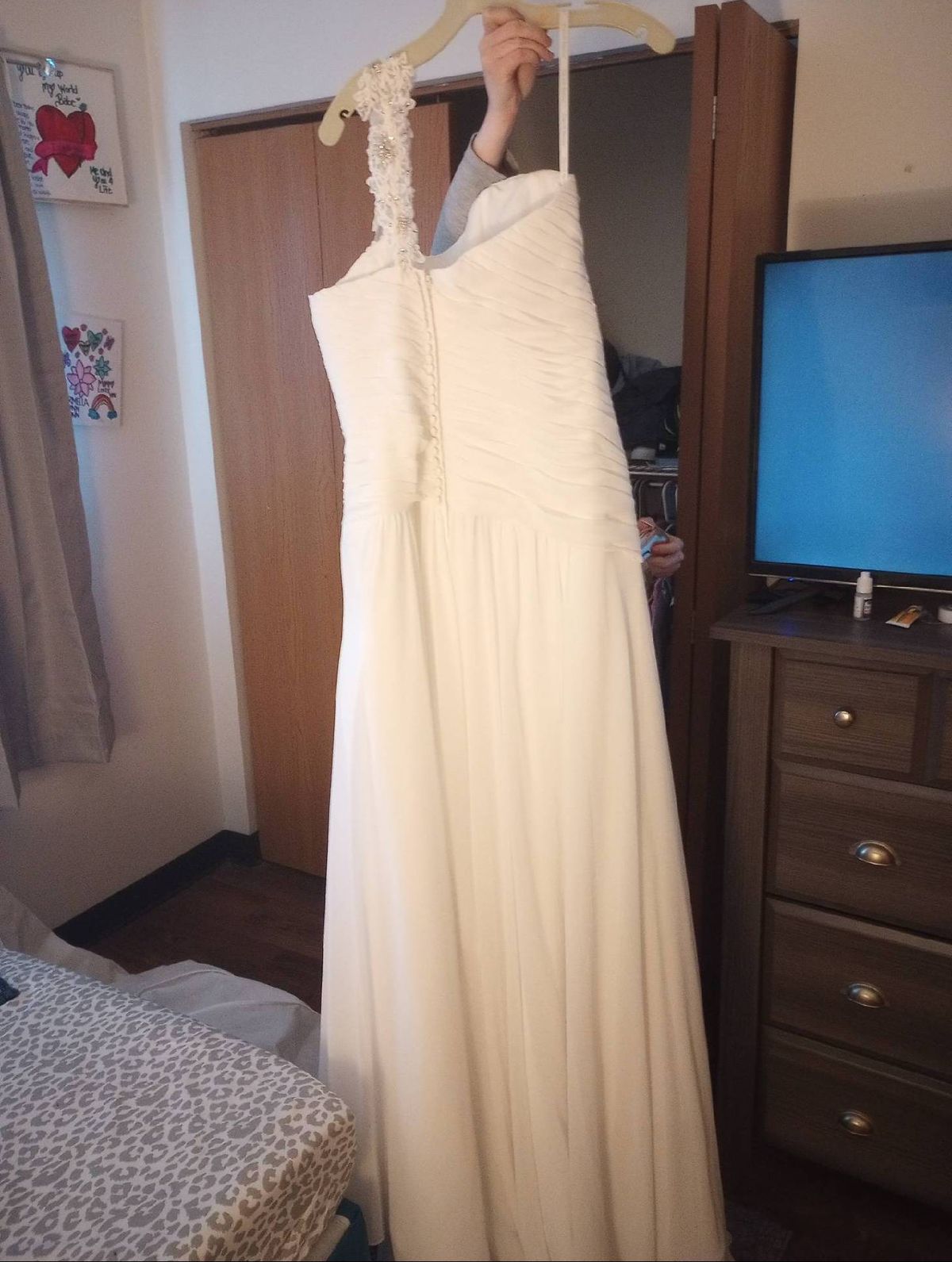 David's Bridal Size XL Wedding White Floor Length Maxi on Queenly