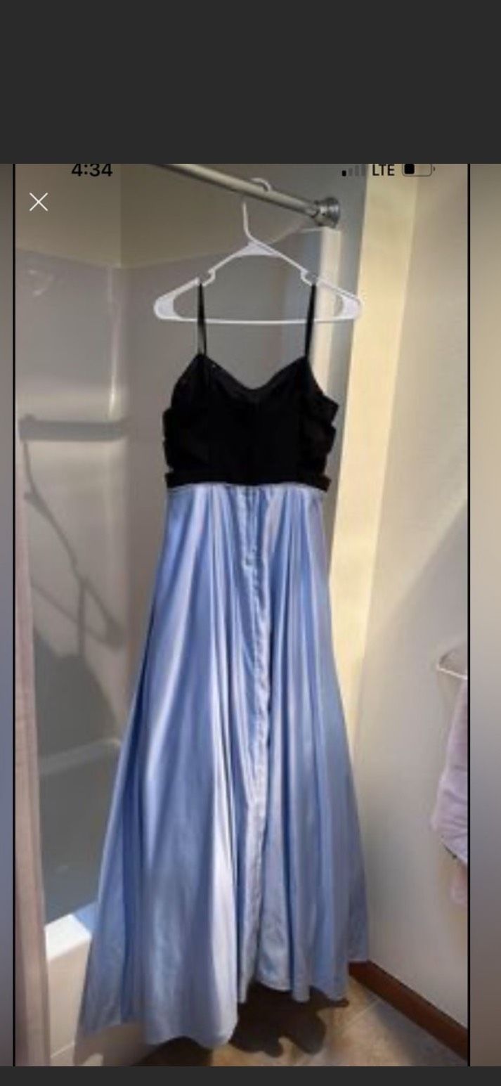 Size 12 Prom Satin Light Blue Floor Length Maxi on Queenly